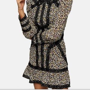 Topshop Print Crochet Trim Mini Dress